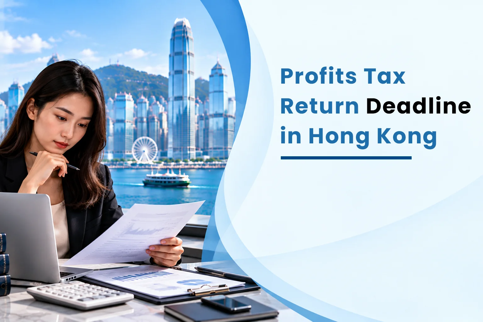 Hong Kong business owner reviewing a profits tax return notice from the Inland Revenue Department