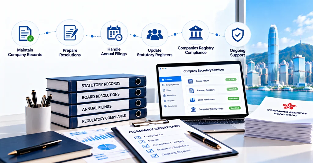 Company secretary services covering statutory records, annual filing and corporate documentation